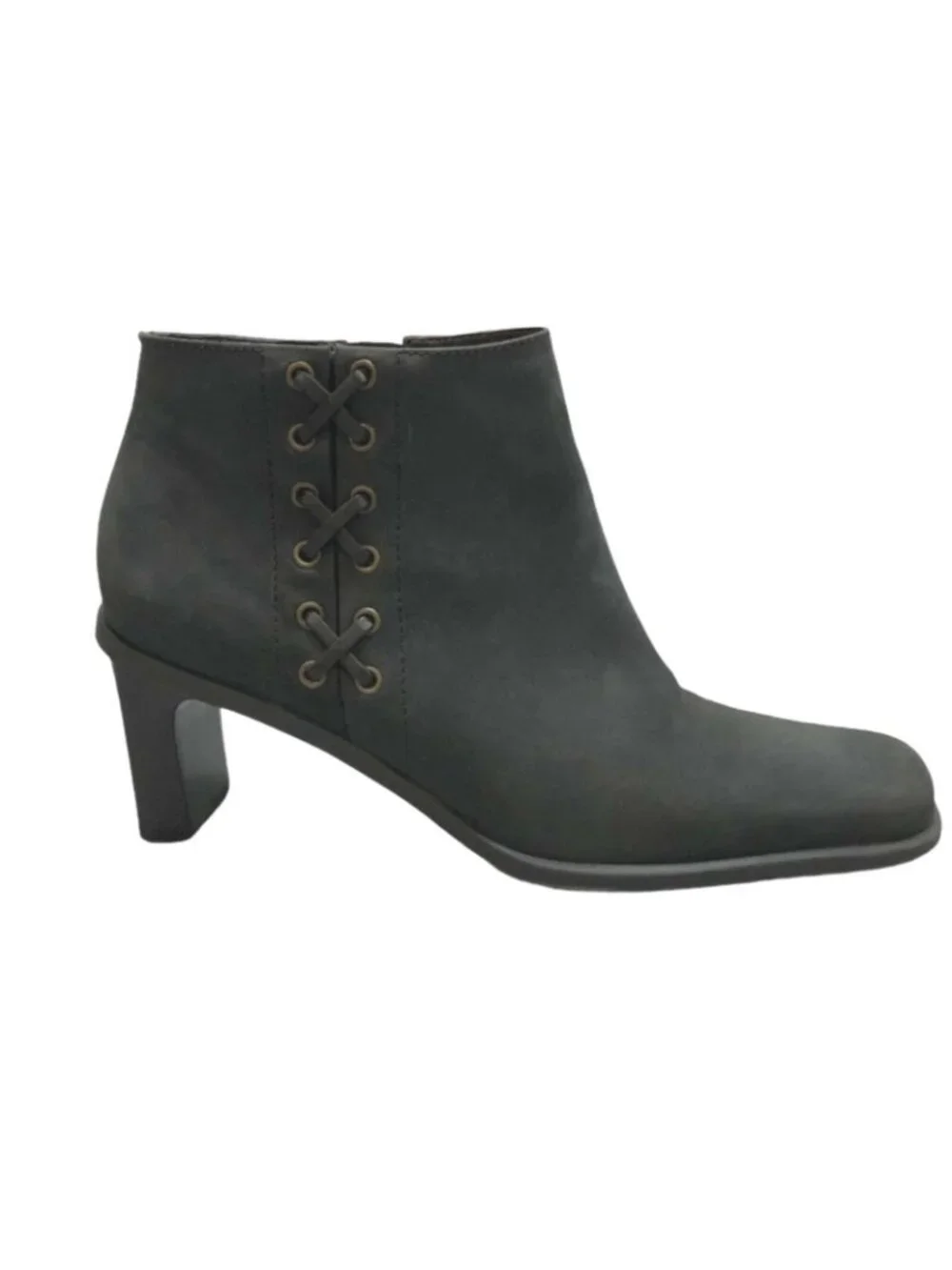 Etienne Aigner Suede Ankle Boots Saddle Womens 7M Nubuck Black Leather Zipper Bo